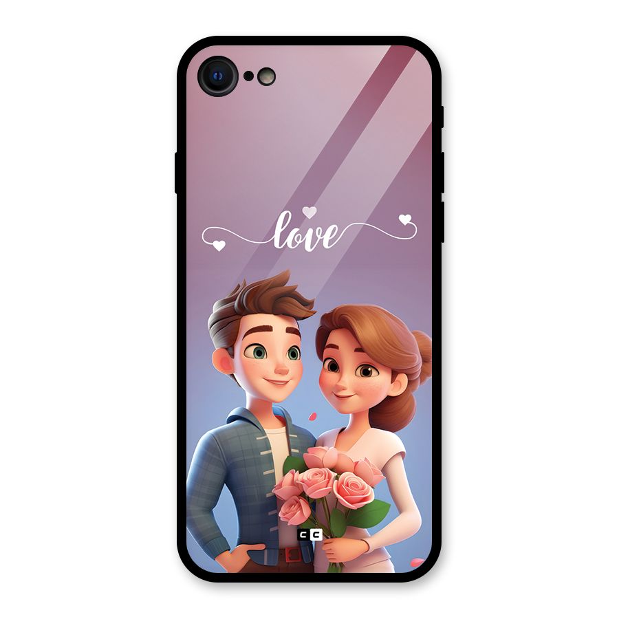Couple With Flower Glass Back Case for iPhone SE 2022