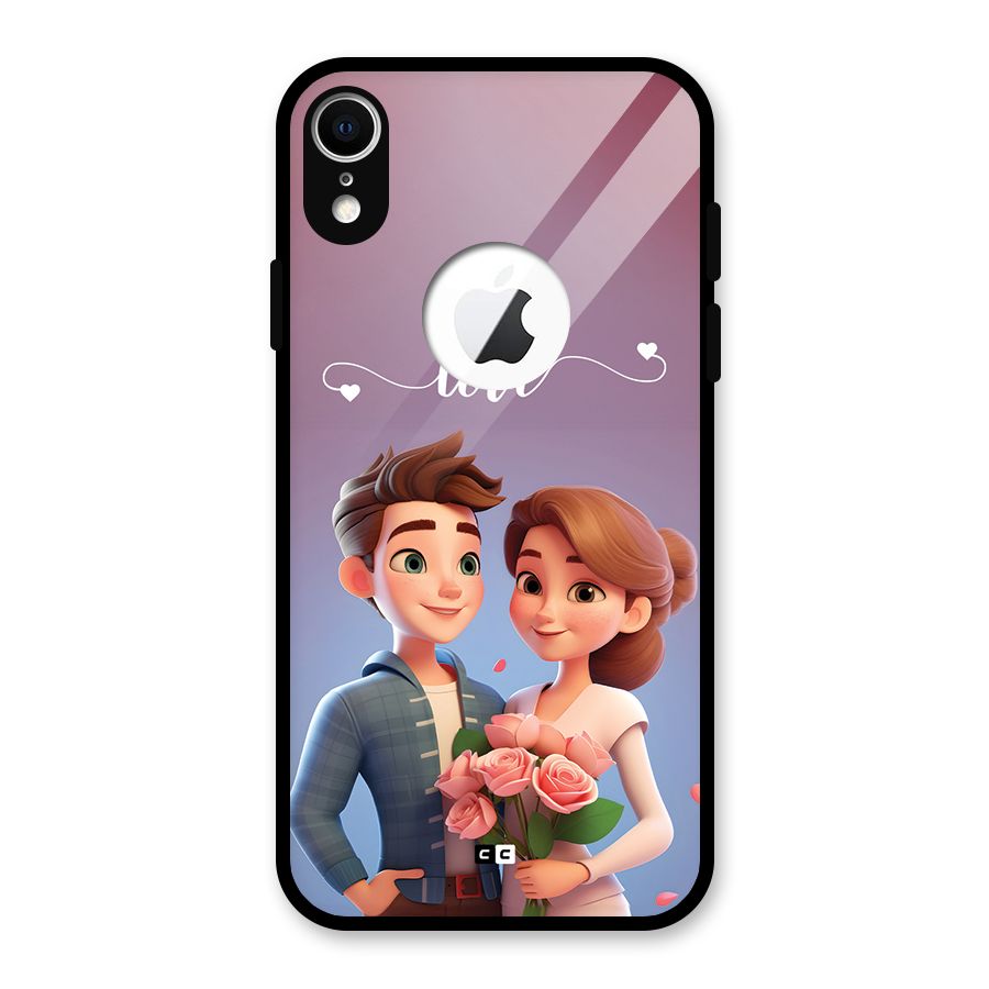 Couple With Flower Glass Back Case for iPhone XR Logo Cut