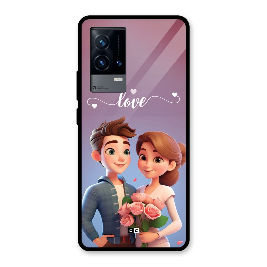 Couple With Flower Glass Back Case for iQOO 9 5G