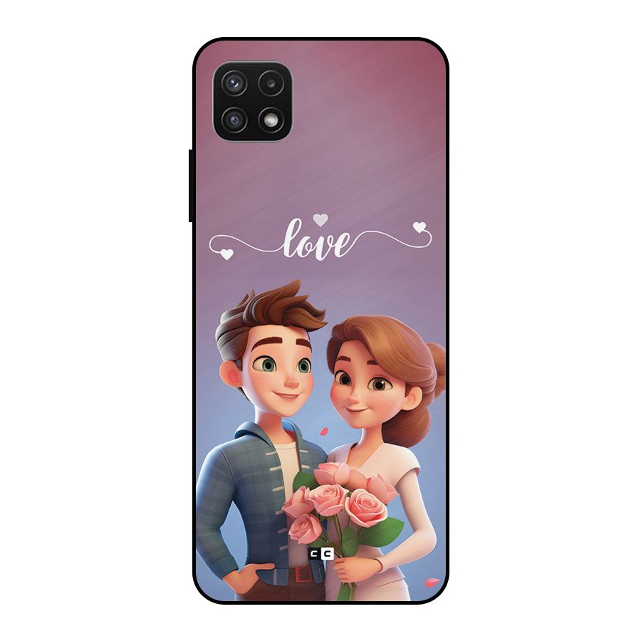 Couple With Flower Metal Back Case for Galaxy A22 5G