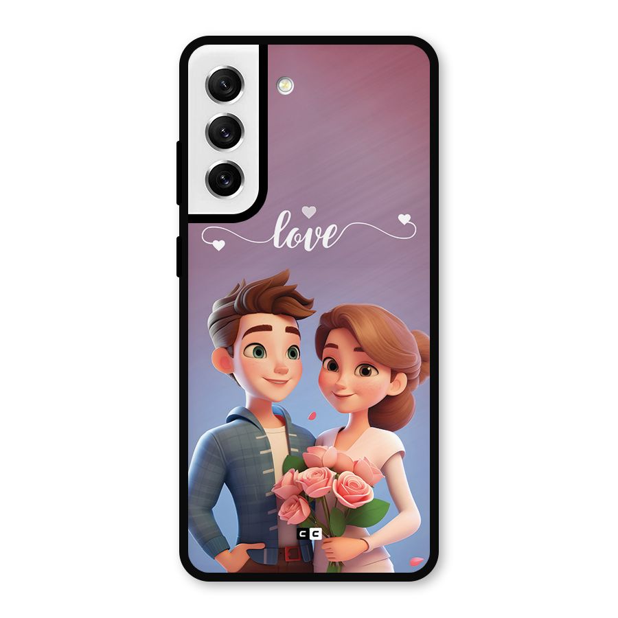 Couple With Flower Metal Back Case for Galaxy S21 FE 5G