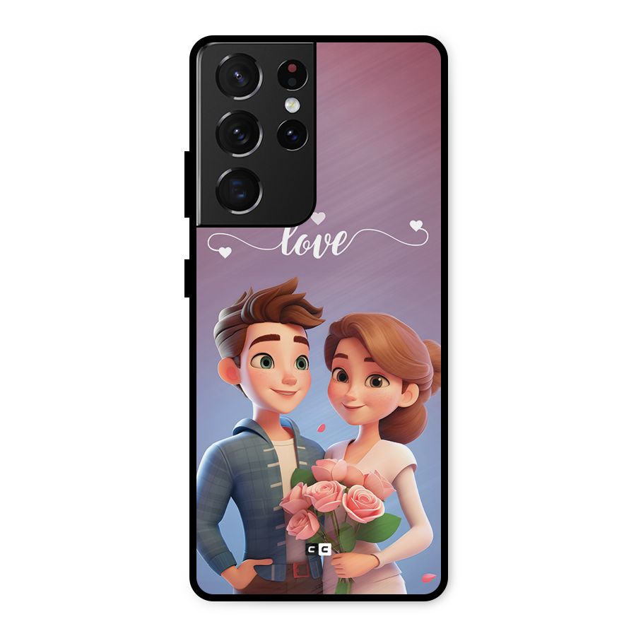 Couple With Flower Metal Back Case for Galaxy S21 Ultra 5G