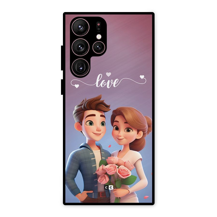 Couple With Flower Metal Back Case for Galaxy S22 Ultra 5G