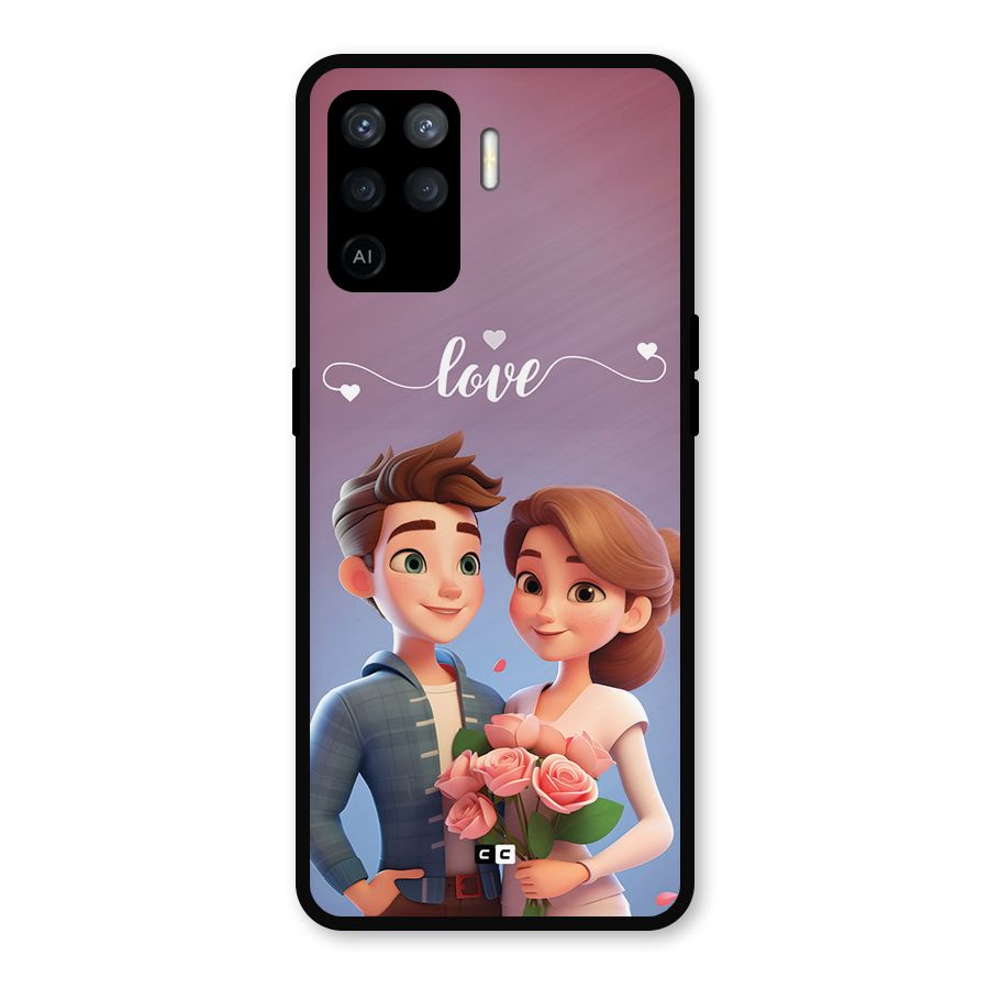 Couple With Flower Metal Back Case for Oppo F19 Pro