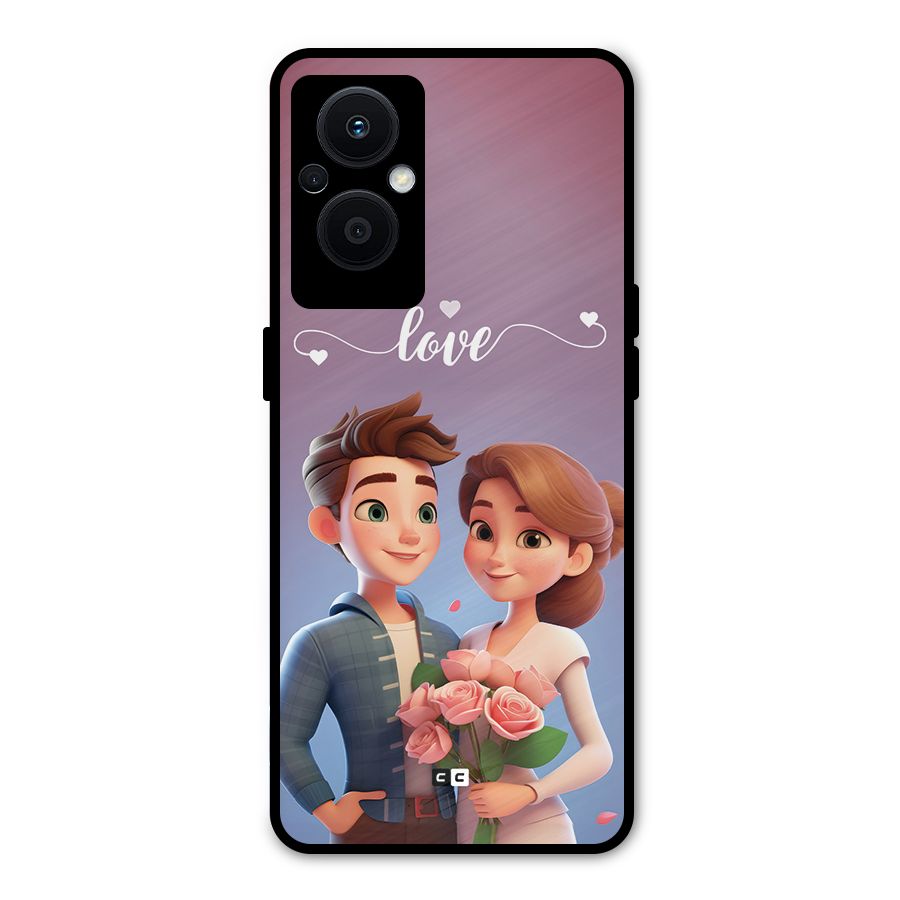 Couple With Flower Metal Back Case for Oppo F21 Pro 5G