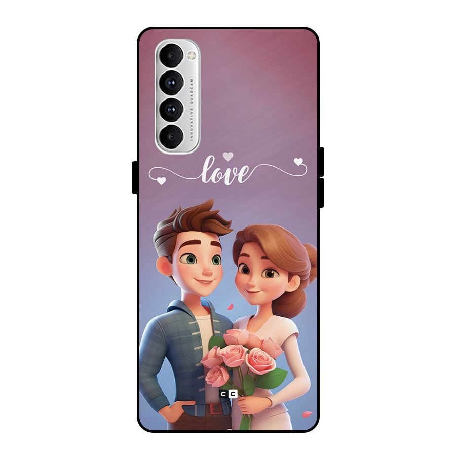 Couple With Flower Metal Back Case for Oppo Reno4 Pro