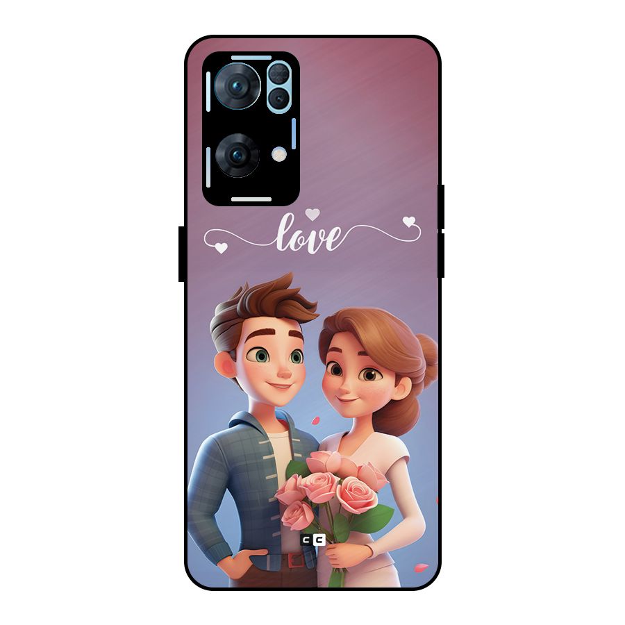 Couple With Flower Metal Back Case for Oppo Reno7 Pro 5G