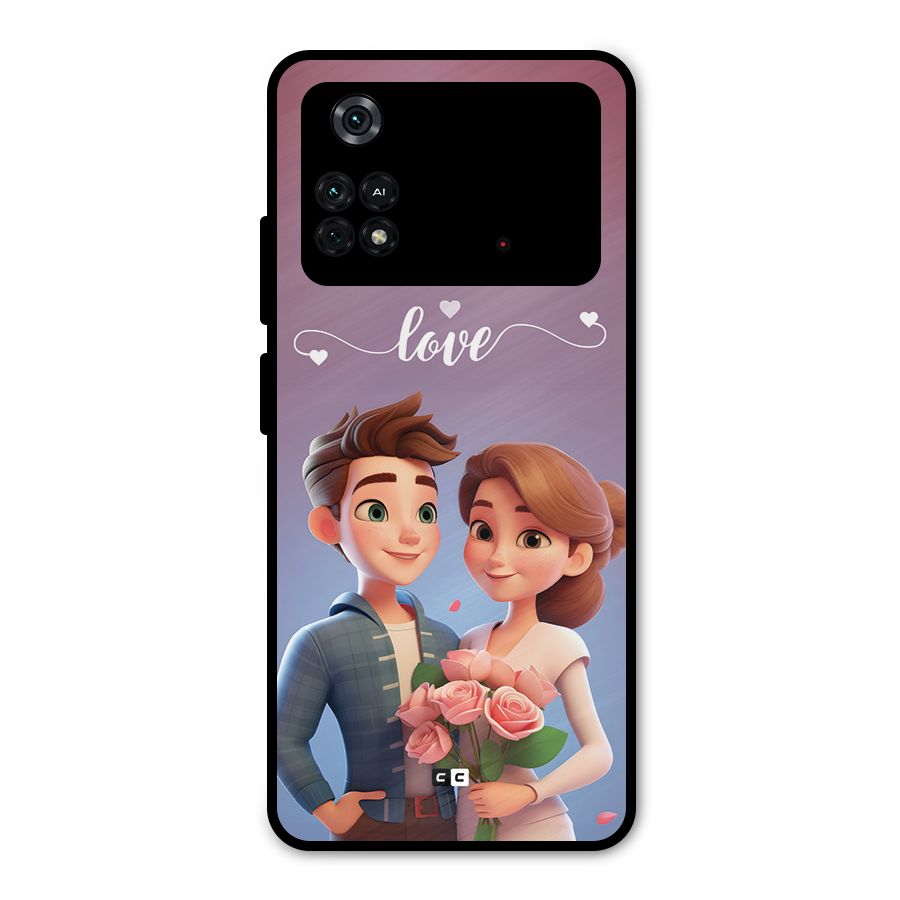 Couple With Flower Metal Back Case for Poco M4 Pro 4G