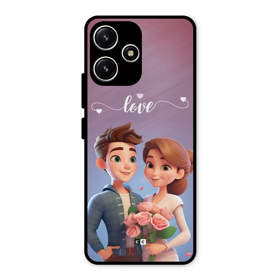 Couple With Flower Metal Back Case for Poco M6 Pro