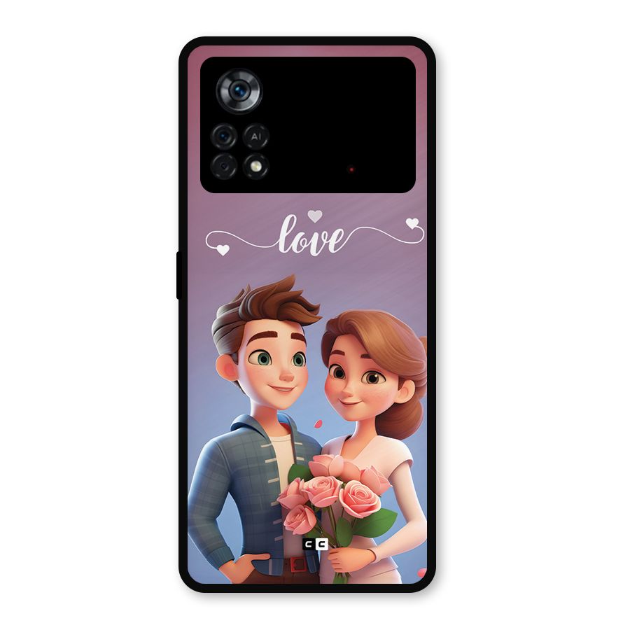 Couple With Flower Metal Back Case for Poco X4 Pro 5G