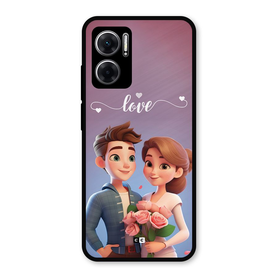 Couple With Flower Metal Back Case for Redmi 11 Prime 5G