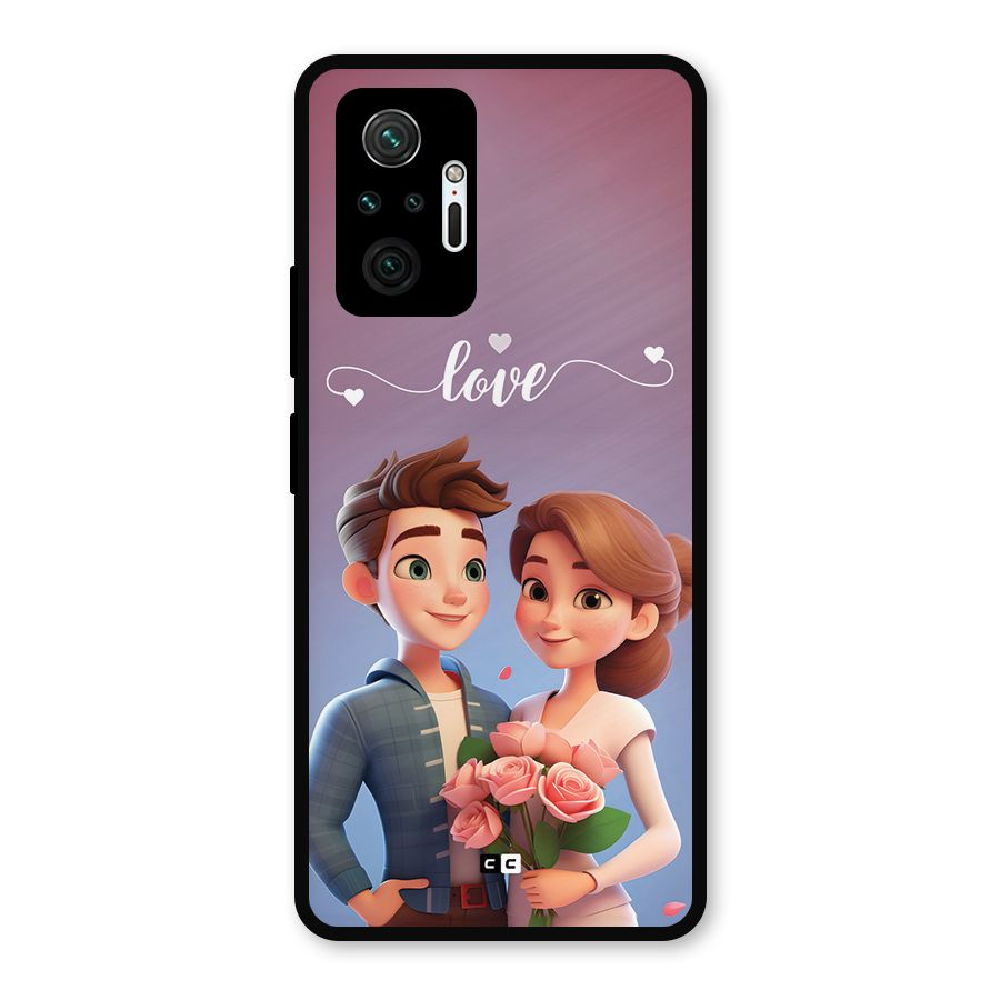 Couple With Flower Metal Back Case for Redmi Note 10 Pro