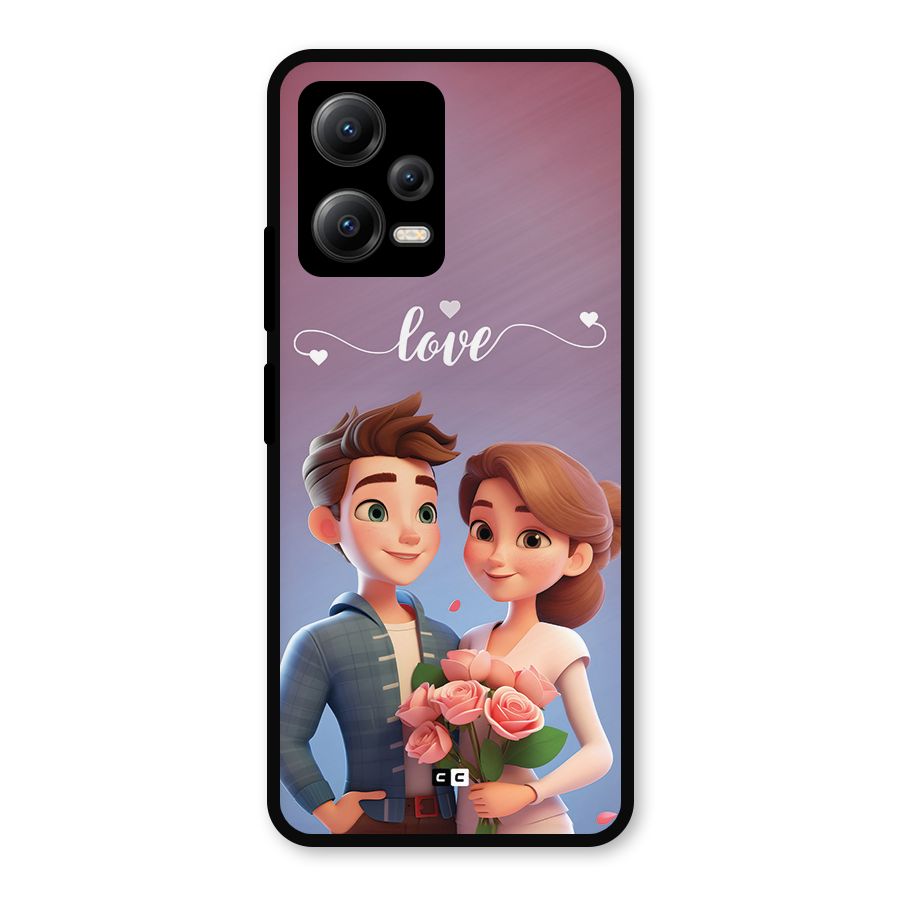 Couple With Flower Metal Back Case for Redmi Note 12 5G