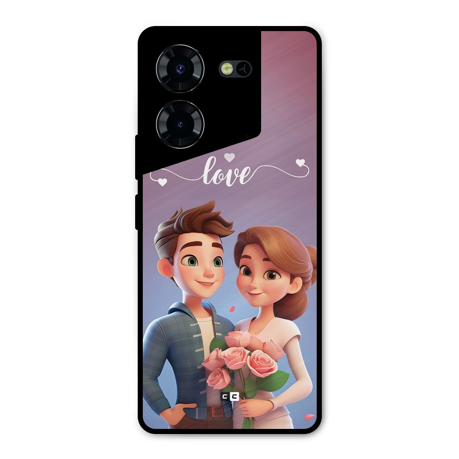Couple With Flower Metal Back Case for Tecno Pova 5 Pro 5G