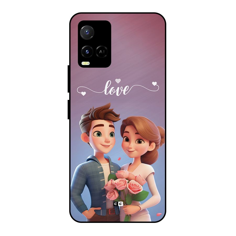 Couple With Flower Metal Back Case for Vivo Y21G