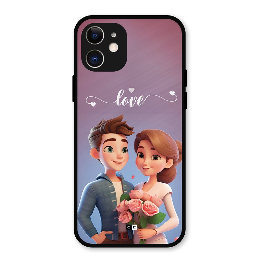 Couple With Flower Metal Back Case for iPhone 12