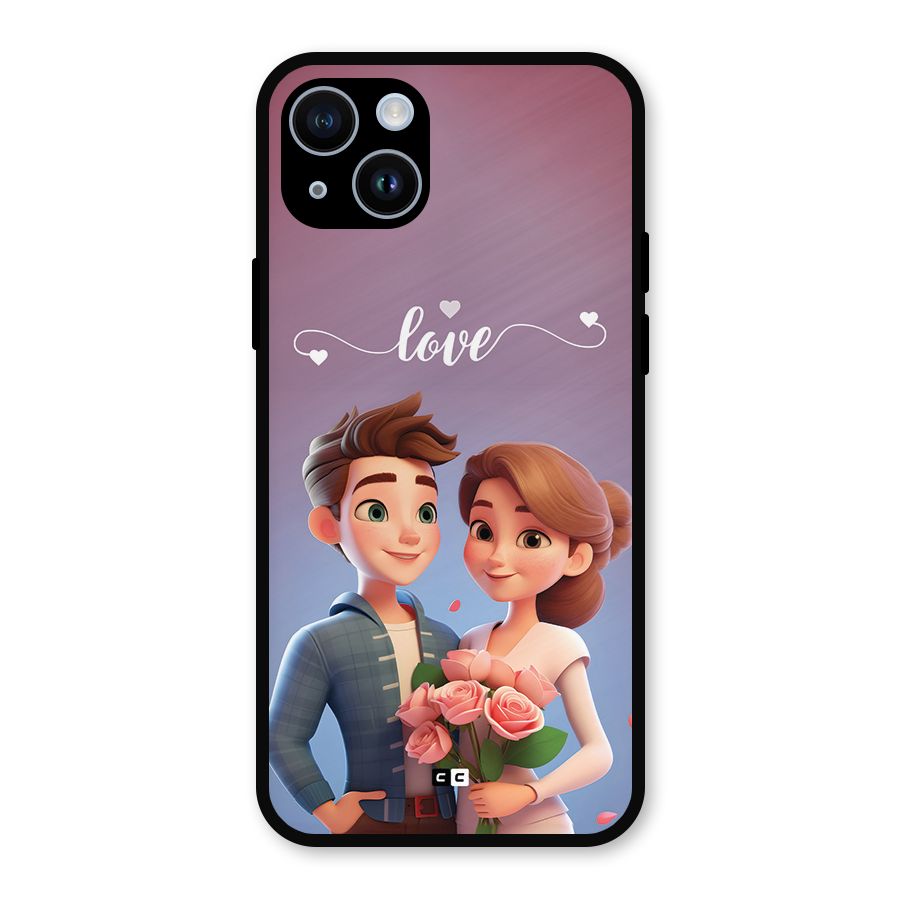 Couple With Flower Metal Back Case for iPhone 14