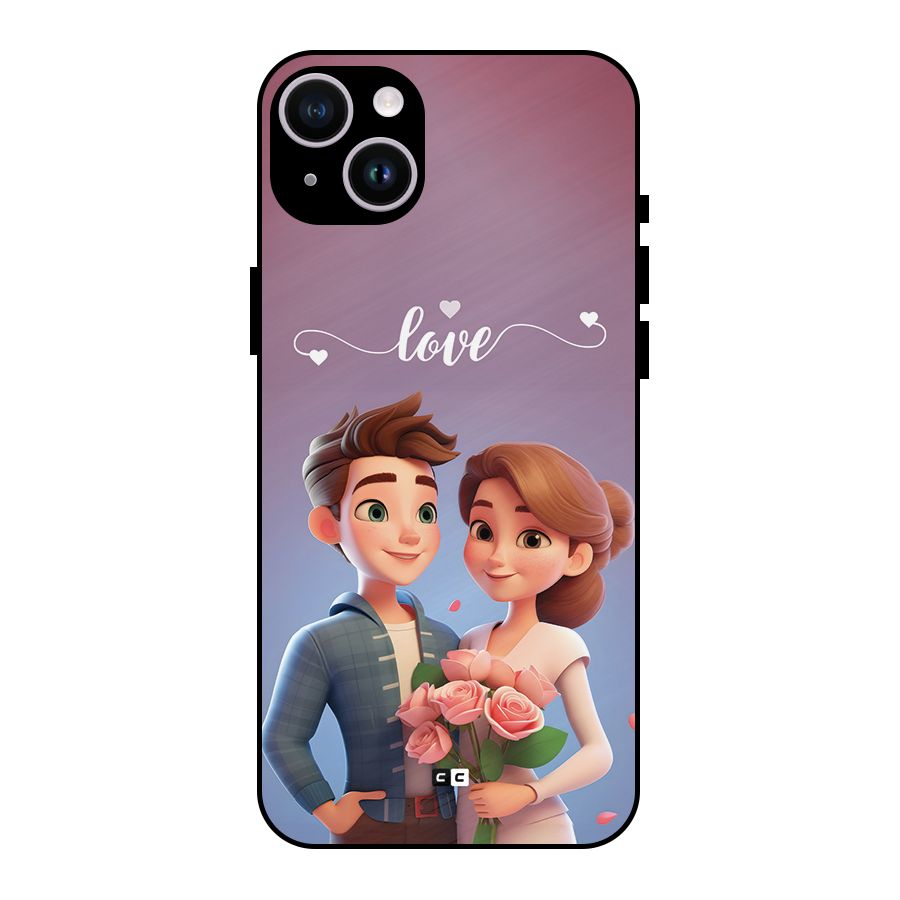 Couple With Flower Metal Back Case for iPhone 14 Plus