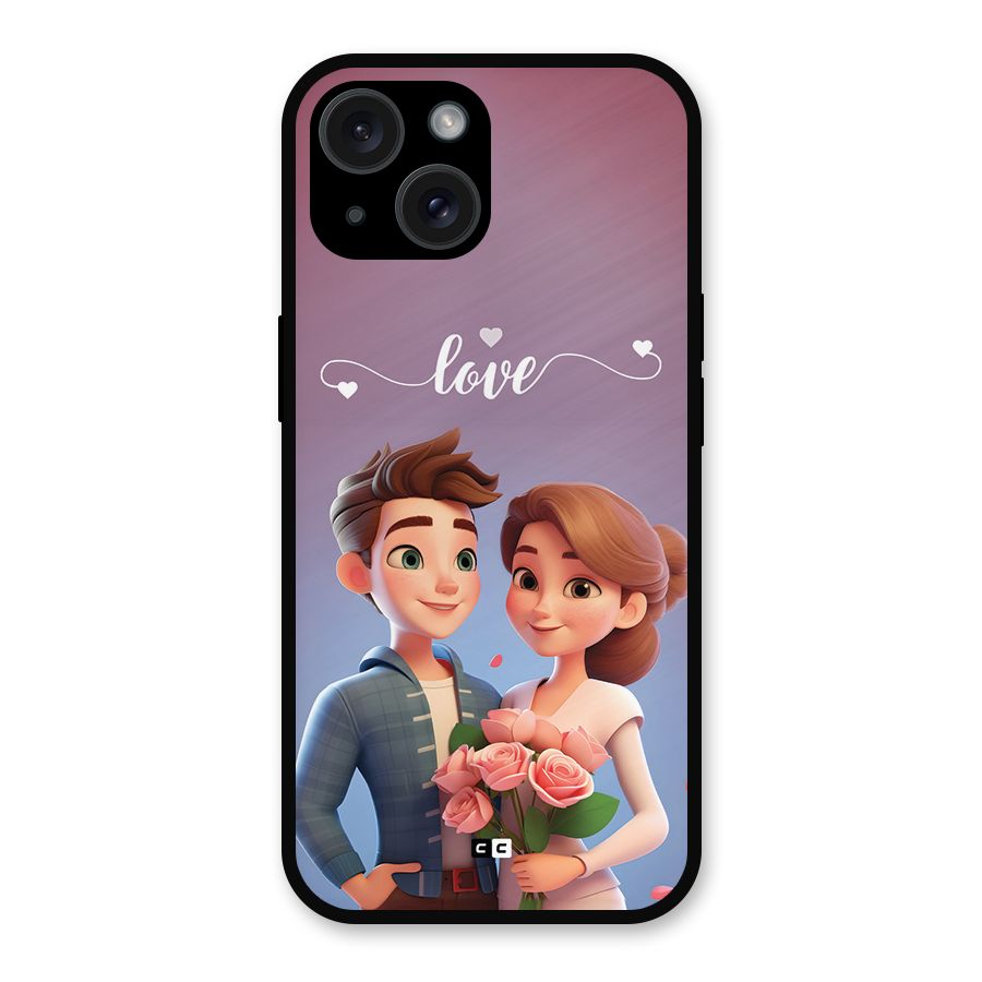 Couple With Flower Metal Back Case for iPhone 15