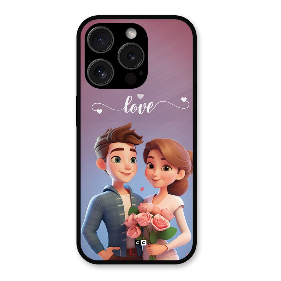 Couple With Flower Metal Back Case for iPhone 15 Pro