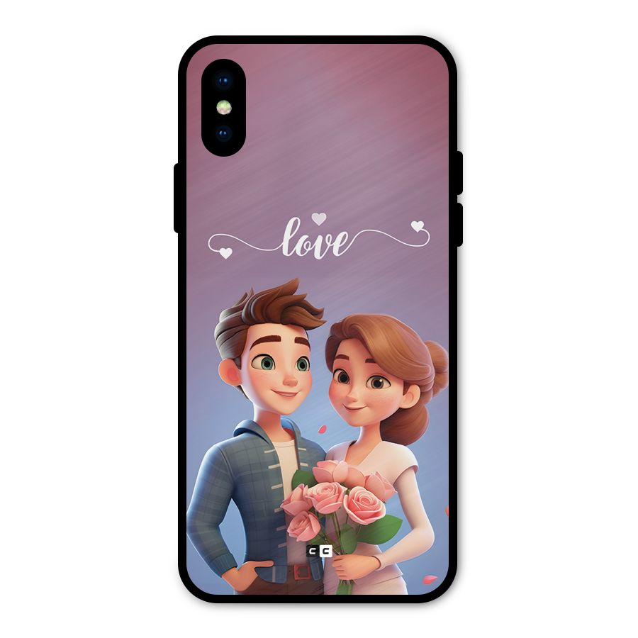 Couple With Flower Metal Back Case for iPhone X