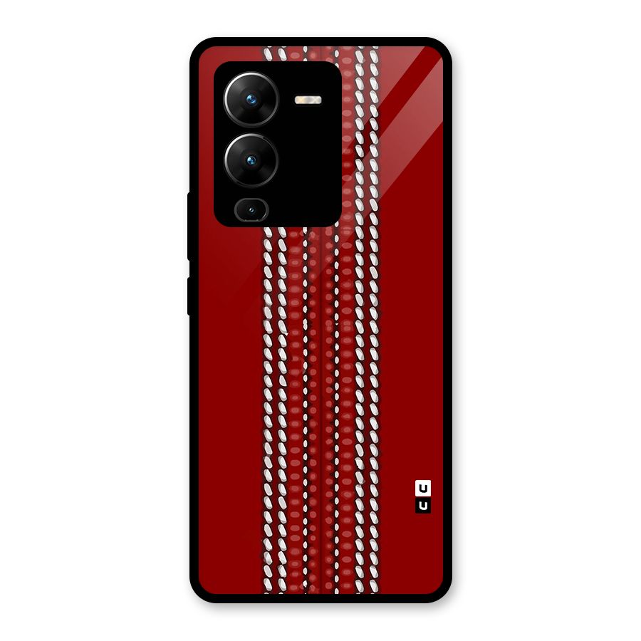 Cricket Ball Design Glass Back Case for Vivo V25 Pro
