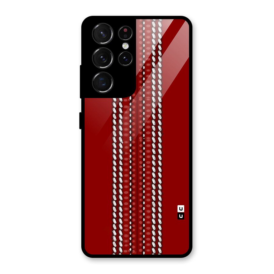 Cricket Ball Pattern Glass Back Case for Galaxy S21 Ultra 5G