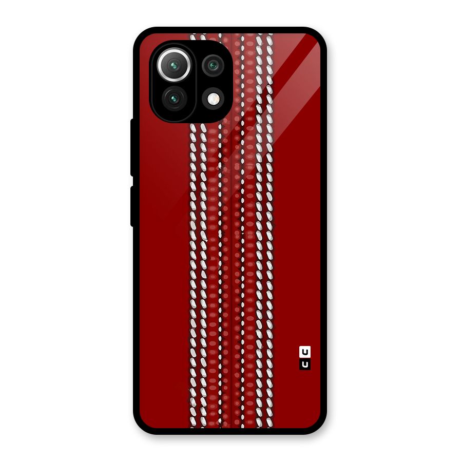 Cricket Ball Pattern Glass Back Case for Mi 11 Lite