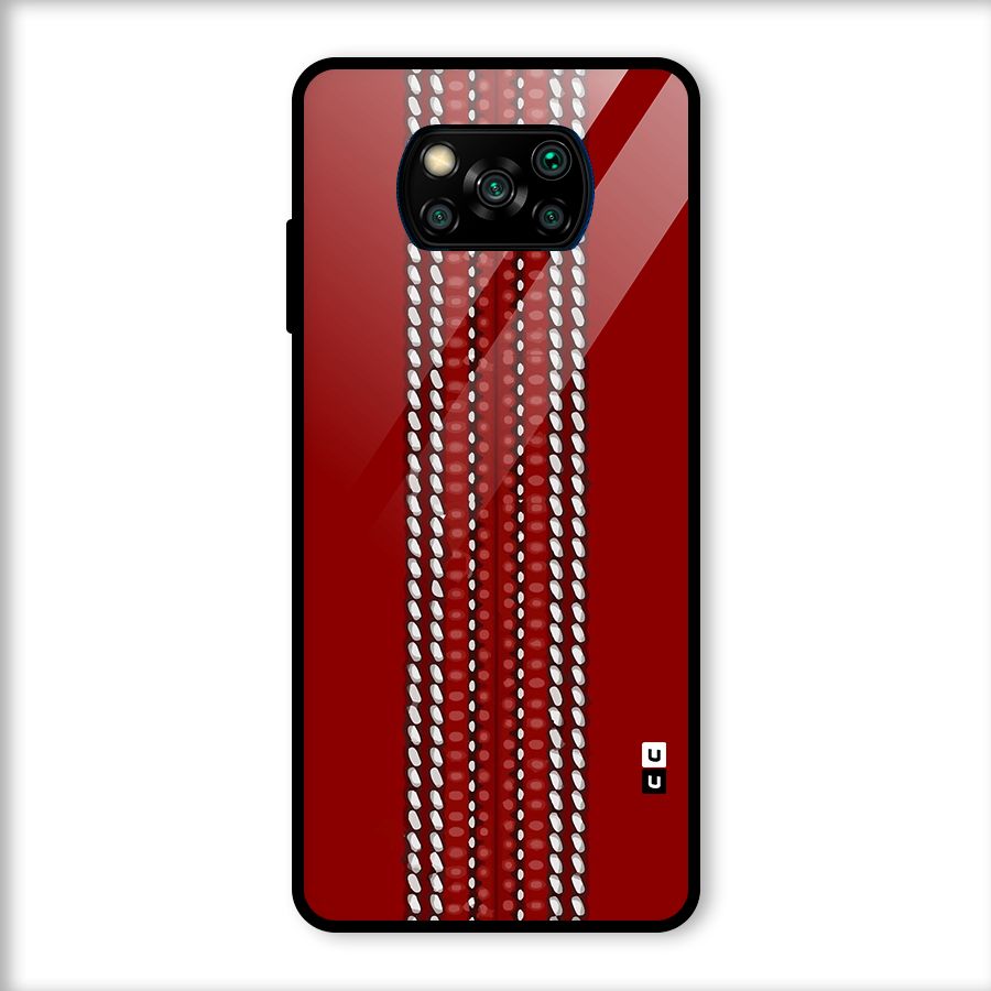 Cricket Ball Pattern Glass Back Case for Poco X3