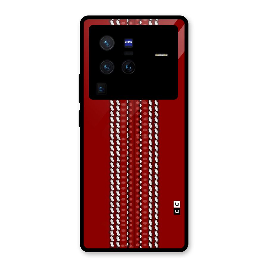 Cricket Ball Pattern Glass Back Case for Vivo X80 Pro