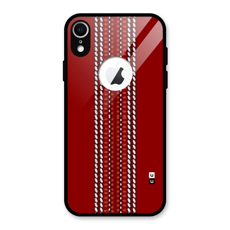 Cricket Ball Pattern Glass Back Case for iPhone XR Logo Cut