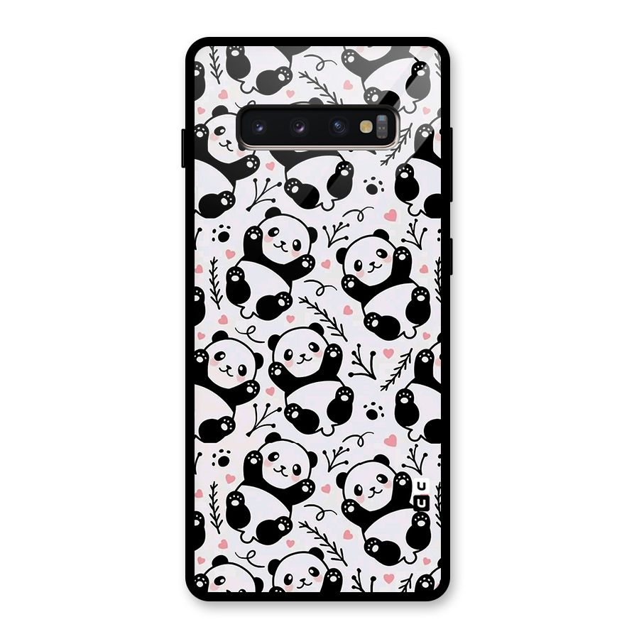Cute Adorable Panda Pattern Glass Back Case for Galaxy S10 Plus