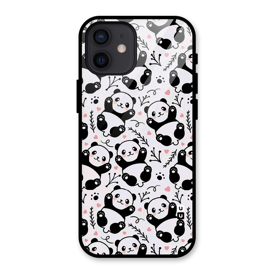 Cute Adorable Panda Pattern Glass Back Case for iPhone 12