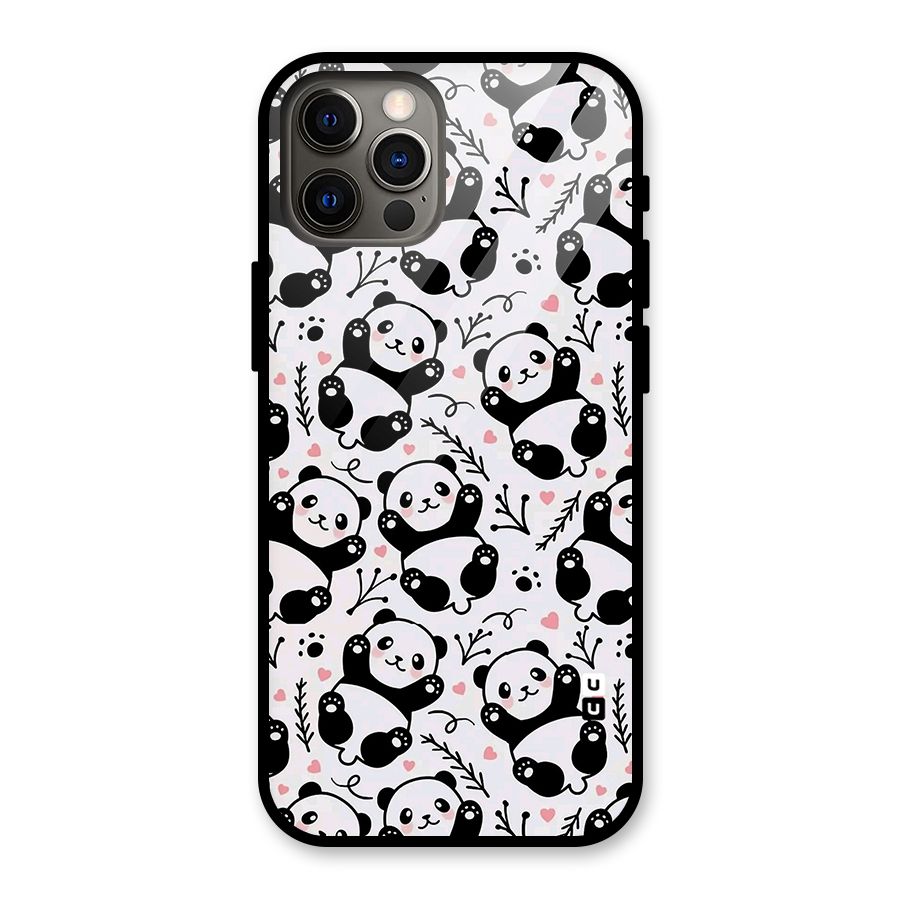 Cute Adorable Panda Pattern Glass Back Case for iPhone 12 Pro