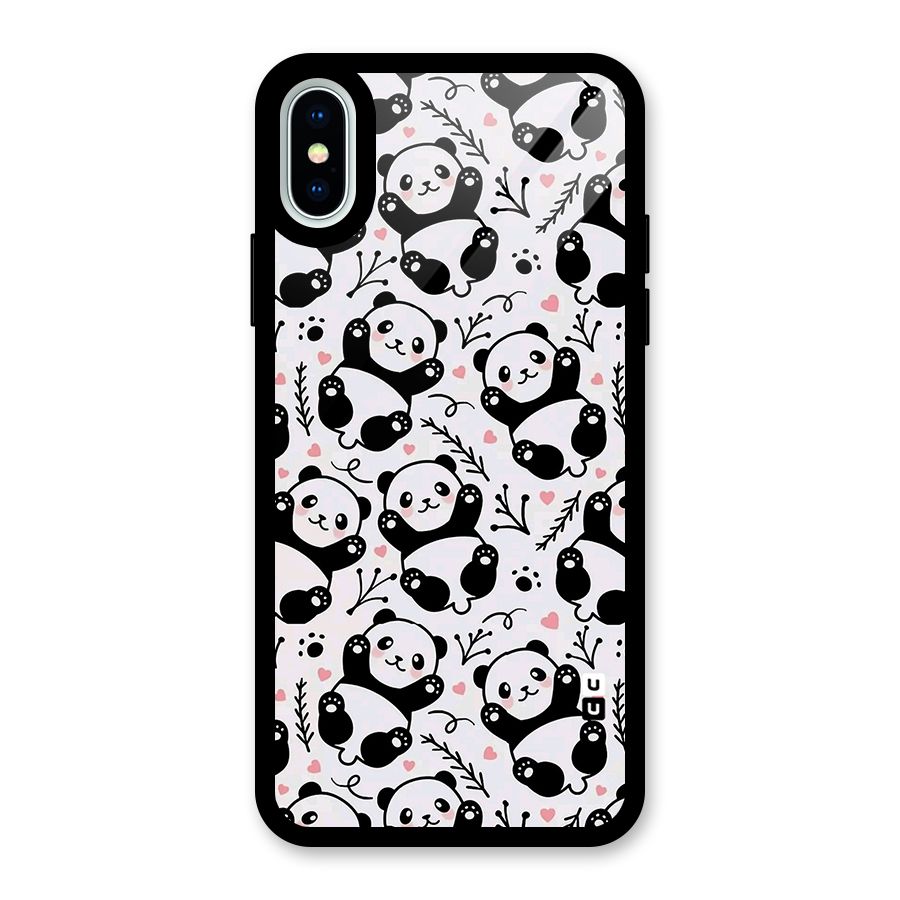 Cute Adorable Panda Pattern Glass Back Case for iPhone XS