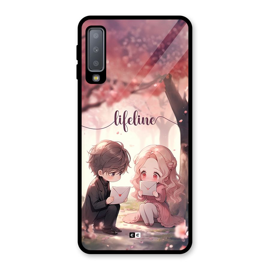 Cute Anime Couple Glass Back Case for Galaxy A7 (2018)
