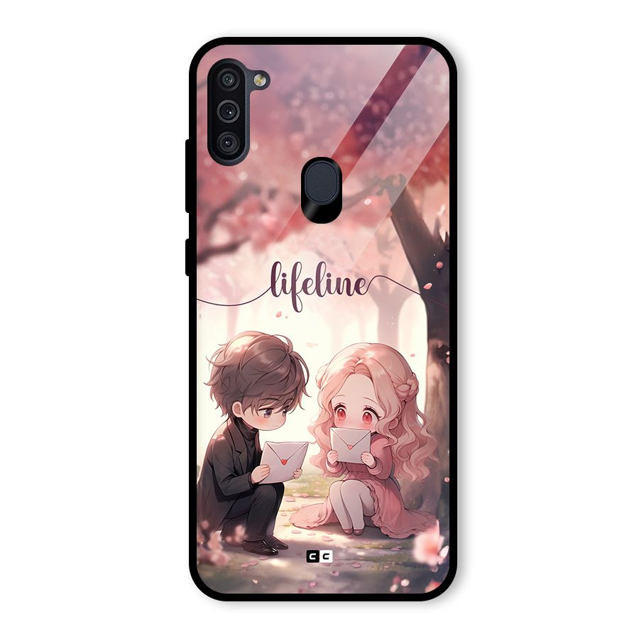 Cute Anime Couple Glass Back Case for Galaxy M11