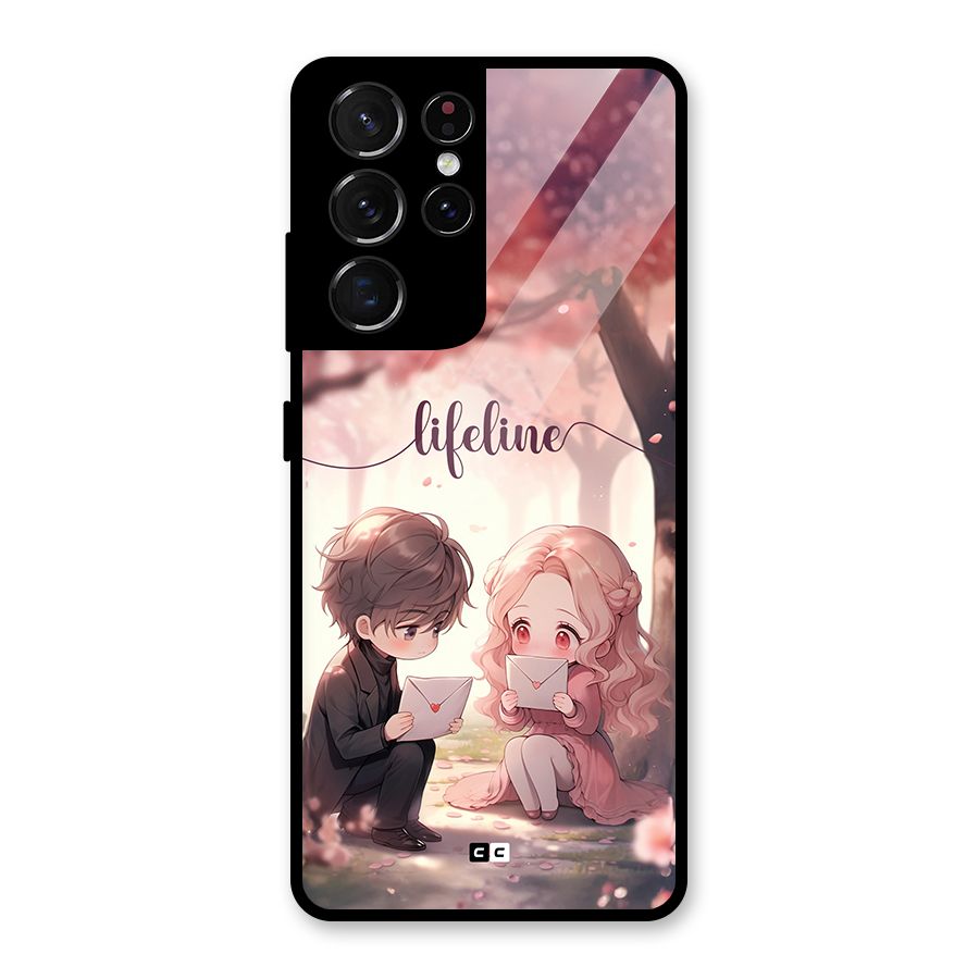 Cute Anime Couple Glass Back Case for Galaxy S21 Ultra 5G