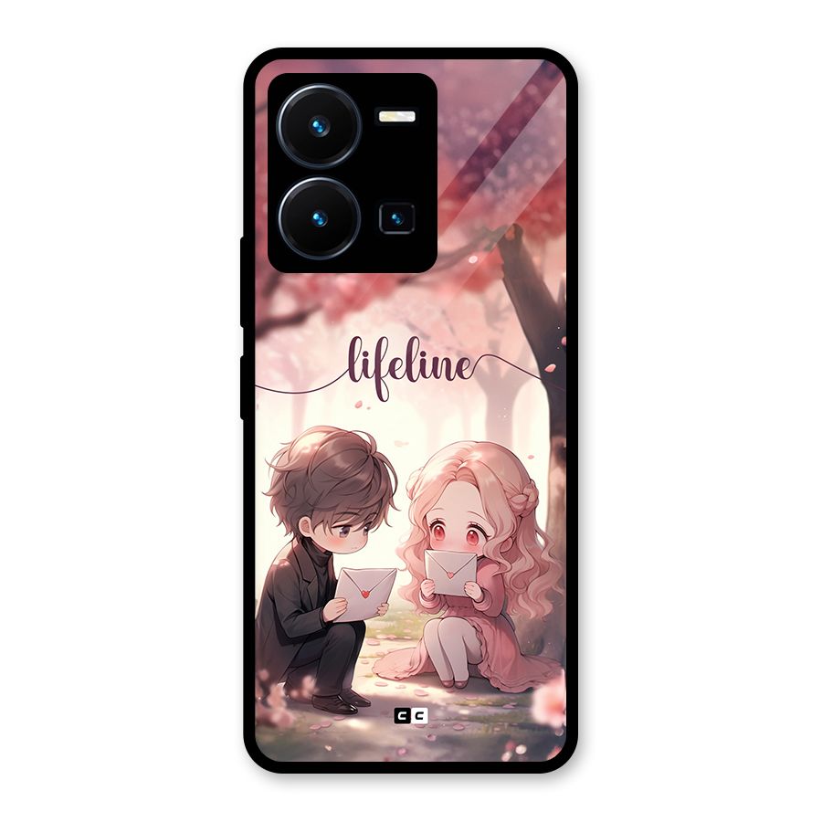 Cute Anime Couple Glass Back Case for Vivo Y35