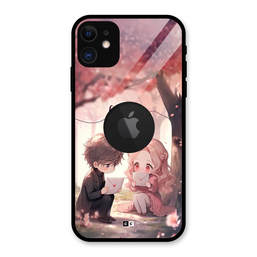 Cute Anime Couple Glass Back Case for iPhone 11 Logo Cut