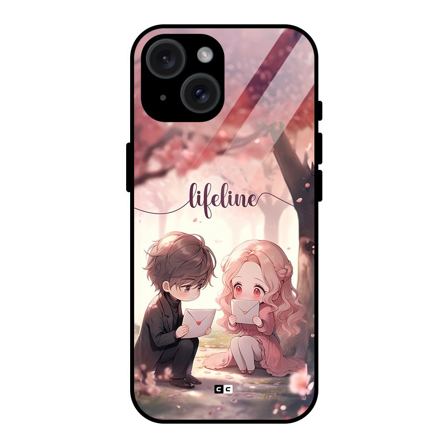 Cute Anime Couple Glass Back Case for iPhone 15