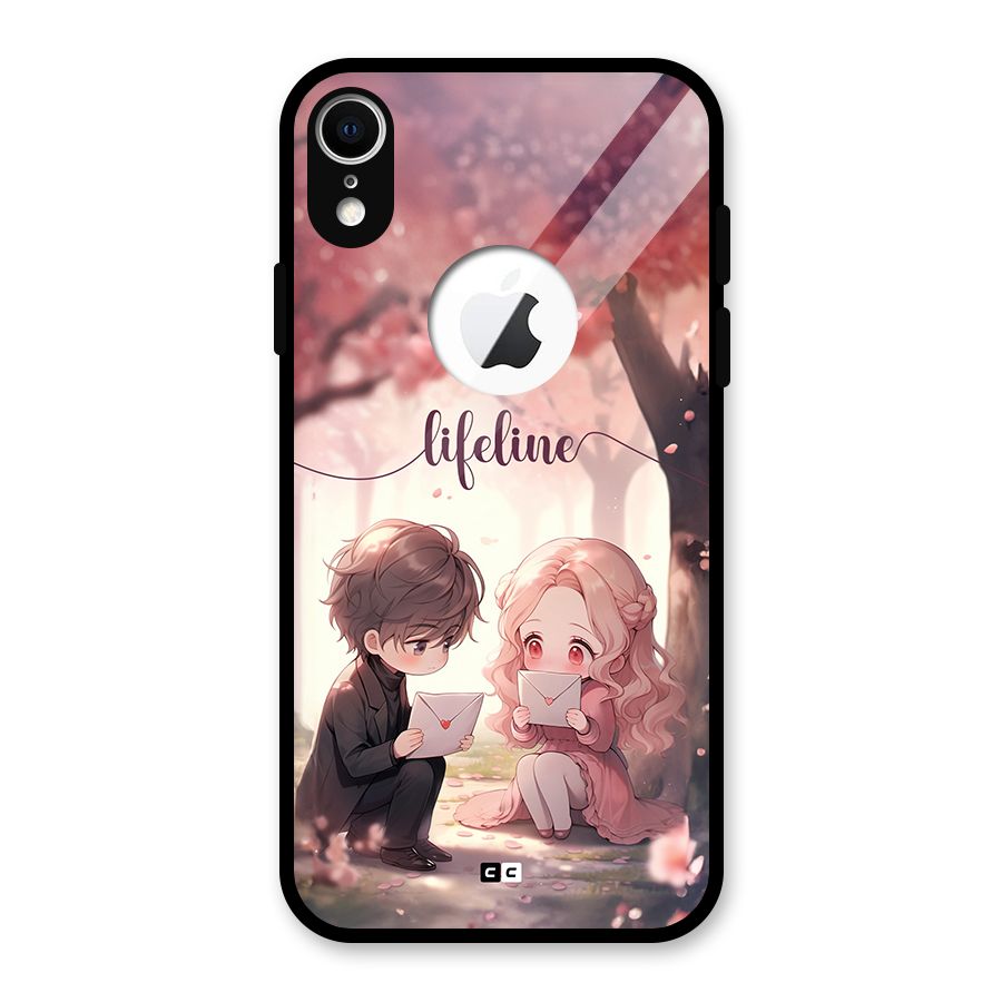 Cute Anime Couple Glass Back Case for iPhone XR Logo Cut