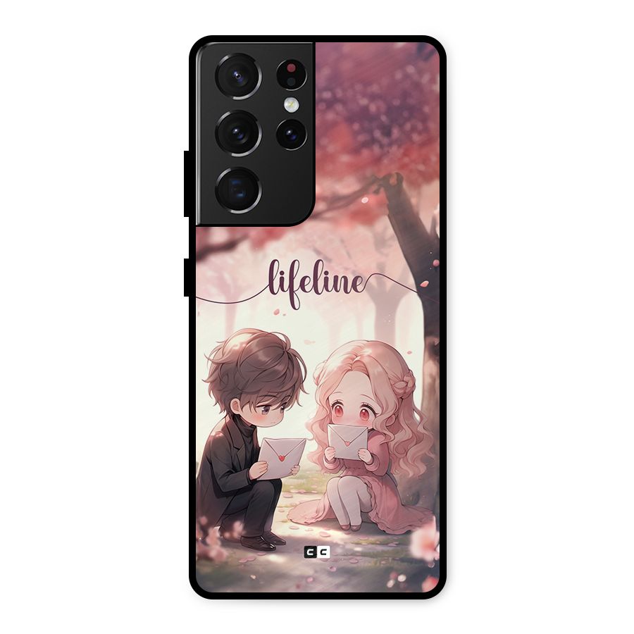 Cute Anime Couple Metal Back Case for Galaxy S21 Ultra 5G