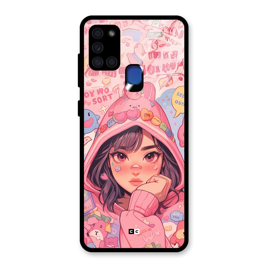 Cute Anime Girl Glass Back Case for Galaxy A21s