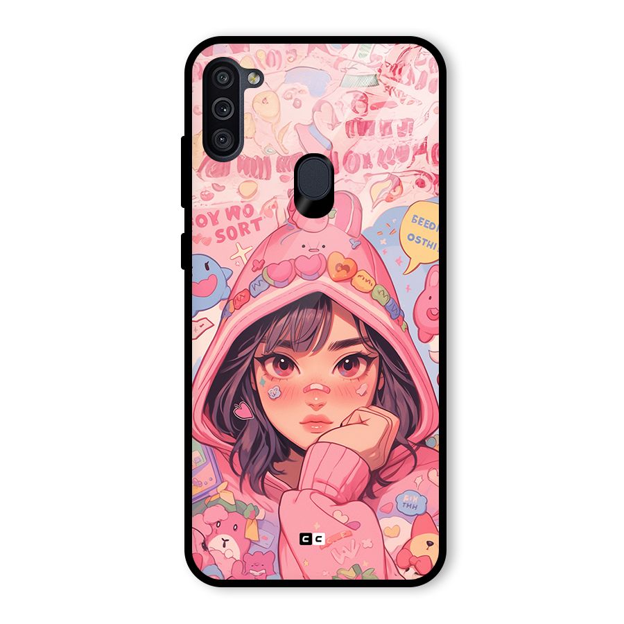 Cute Anime Girl Glass Back Case for Galaxy M11