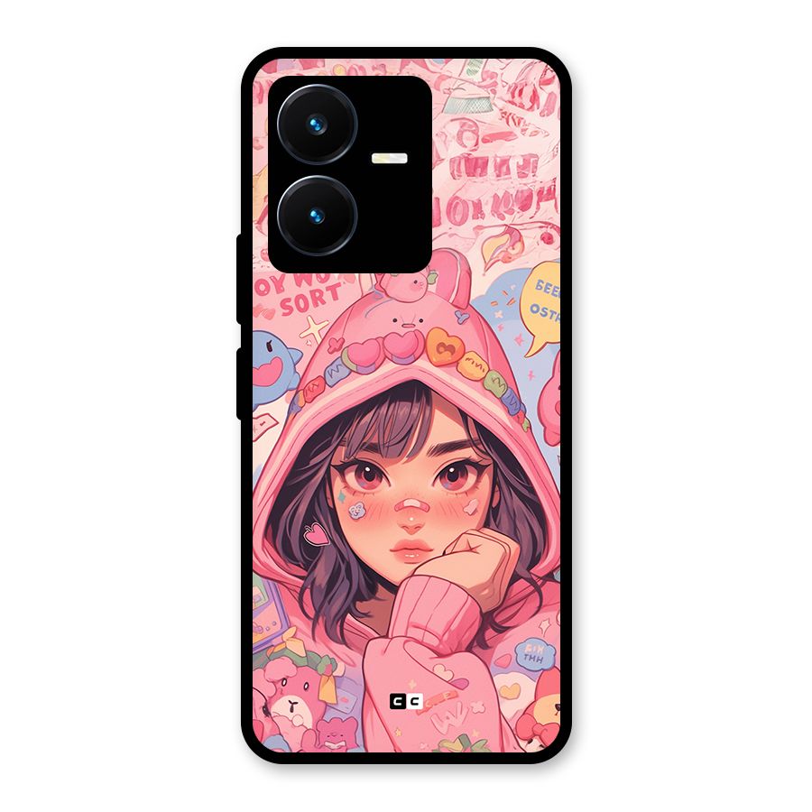 Cute Anime Girl Glass Back Case for Vivo Y22s