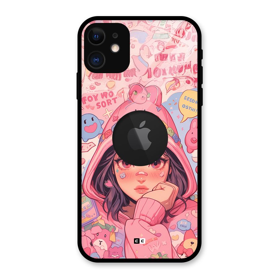 Cute Anime Girl Glass Back Case for iPhone 11 Logo Cut