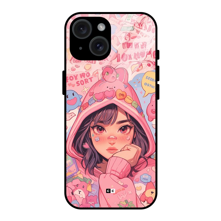 Cute Anime Girl Glass Back Case for iPhone 15