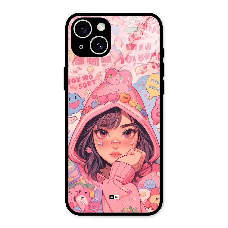 Cute Anime Girl Glass Back Case for iPhone 15 Plus