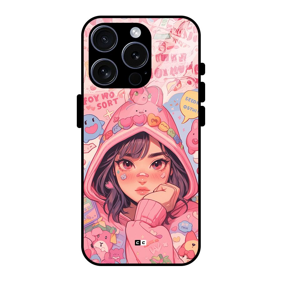 Cute Anime Girl Glass Back Case for iPhone 15 Pro